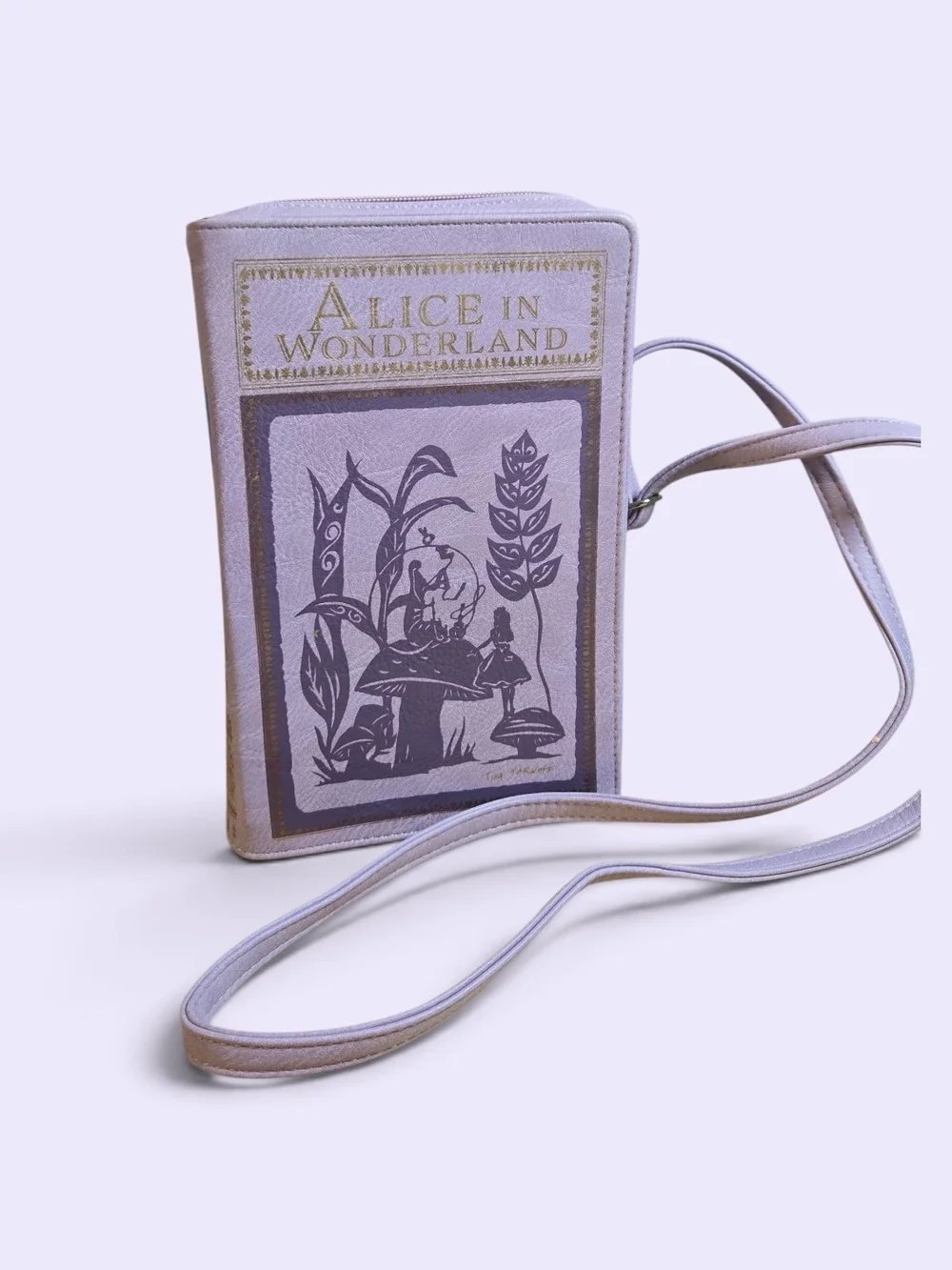 Alice in Wonderland Lavender Book-Shaped Crossbody Bag